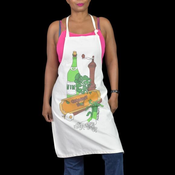Vintage Apron Perla Meyers White Food Cook Retro Textile Kitchen Chef Cooking - Picture 1 of 13